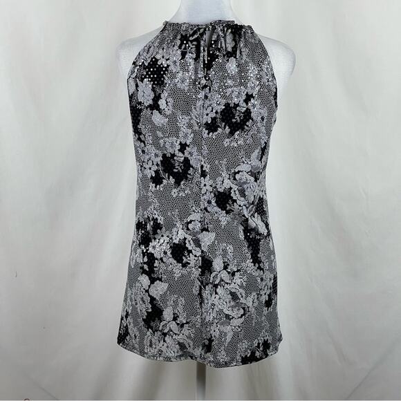MSK Black White Chain Sequined Snakeskin Print Party Event Tunic Top Size L - Picture 4 of 9